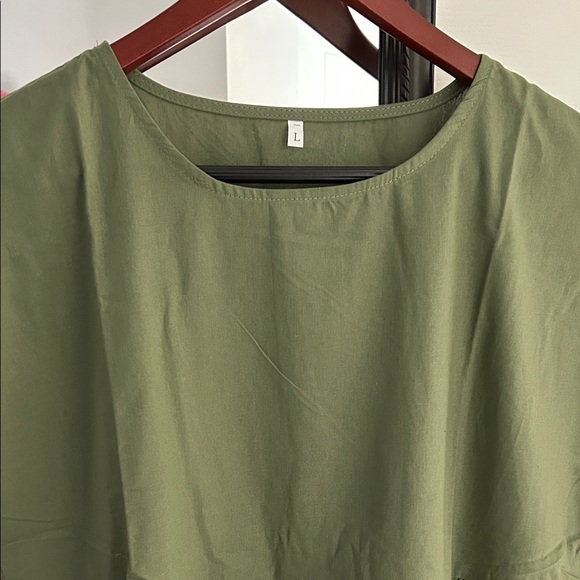 Flax and cotton olive long dress with pockets - Picture 2 of 4